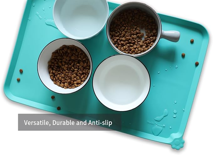Hoki Found L Silicone Non Slip Pet Food Mats - Cat & Dog Bowl Placemats - Waterproof Feeding Mats for Carpet - Cool Mint - Image 4