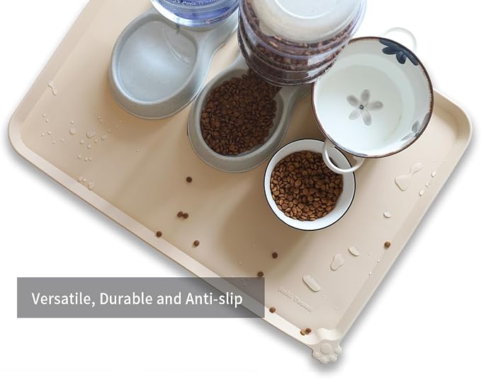 Hoki Found X-Large Non Slip Silicone Pet Food Mats - Tray for Dog Cat Bowl - Waterproof Dog Cat Food Mats for Carpet - Papayawhip - Image 4