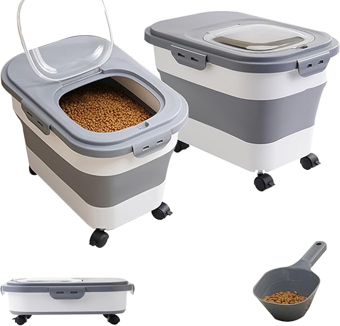 SEWIU Dog Food Storage Container Up to 2pack*20LB,Collapsible Dog Food Container with Travel Silicone Bowl and Scoop for Dog/Cat/Bird Food/Cat litter,Keep Dry Food Fresh,Easy to Move. - Image 8