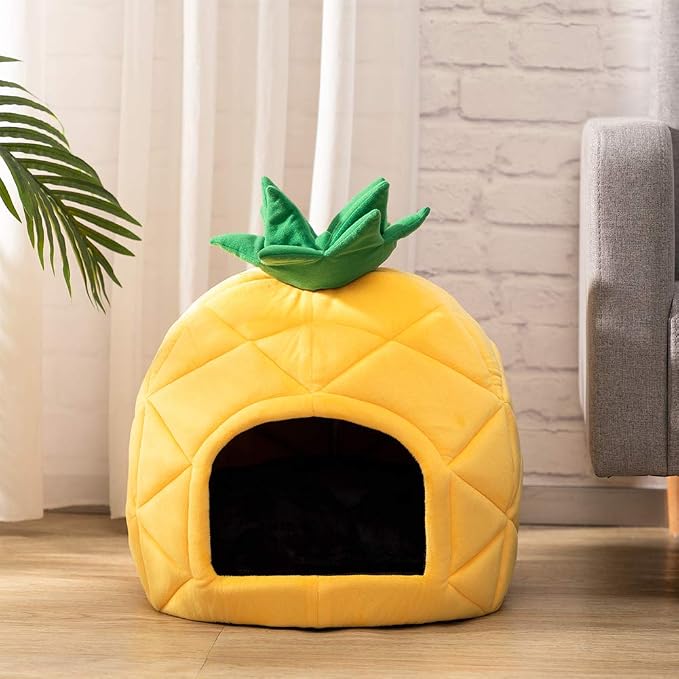 Hollypet Cat Bed Cave for Indoor Cats for Pets up to 15 lbs, Pineapple | Warm Cat Bed Cats Cave Condo, Covered Kitty House with Removable Washable Cushion, Cozy Enclosed Pet Bed for Small Dogs - Image 7