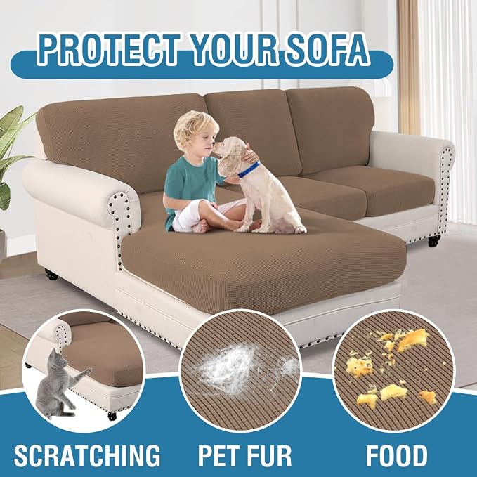 H.VERSAILTEX Sectional Couch Covers 3 Pieces Sofa Seat Cushion Covers L Shape Separate Cushion Couch Chaise Cover for Both Left/Right Sectional Couch (Seat Only: 1 Chaise + 2 Sofa, Macchiato) - Image 7