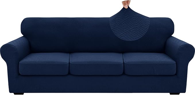 XINEAGE 2026 New 4 Pieces Extra Large Couch Covers for 3 Cushion Sofa Super Stretch Sofa Cover for 3 Large Seat Cushion Universal Slip Cover for Living Room (Navy Blue), 91"-110"(3 Cushions) - Image 9