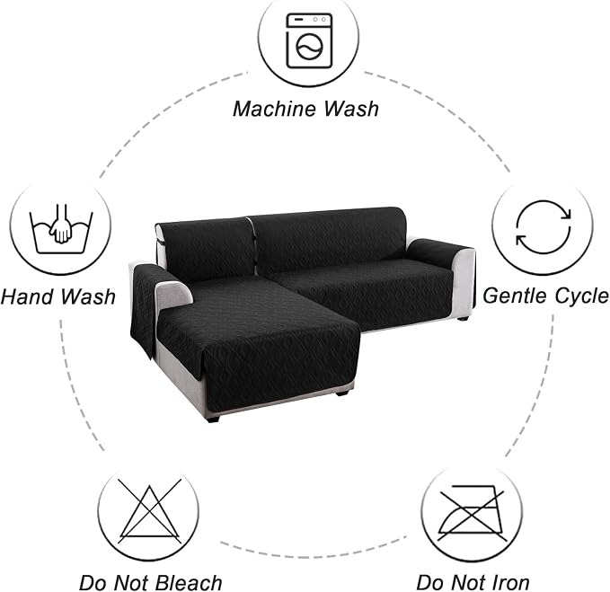 Genina Waterproof L Chaise Sectional Cover for Kids Pets (Black, Sofa Large) - Image 7