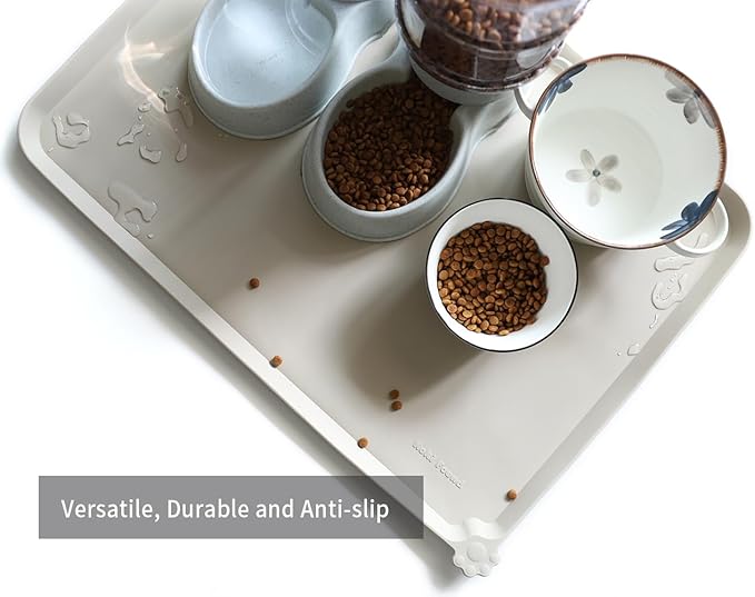 Hoki Found X-Large Silicone Non Slip Pet Food Mats - Tray for Dogs, Cats - Waterproof, Suitable for Carpet - Cream Brown - Image 4