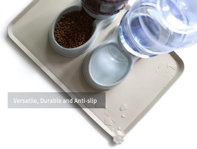 Hoki Found Large Silicone Non Slip Pet Feeding Mats - Waterproof Dog Cat Food Mats - Cream Brown - Image 5