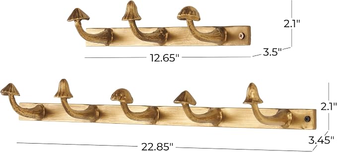 Deco 79 Metal Mushroom Home Wall Hook 8 Hanger Coat Hooks, Set of 2 Hooks 23", 13"W, Gold - Image 5