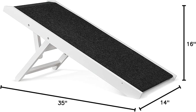 BIRDROCK HOME Adjustable Pet Ramp for Small Dogs, Cats, Puppies - Foldable Wooden Dog Ramp for Couch, Bed, Car - Indoor or Outdoor- Safe, Portable, Non-Slip Carpet - 16", White