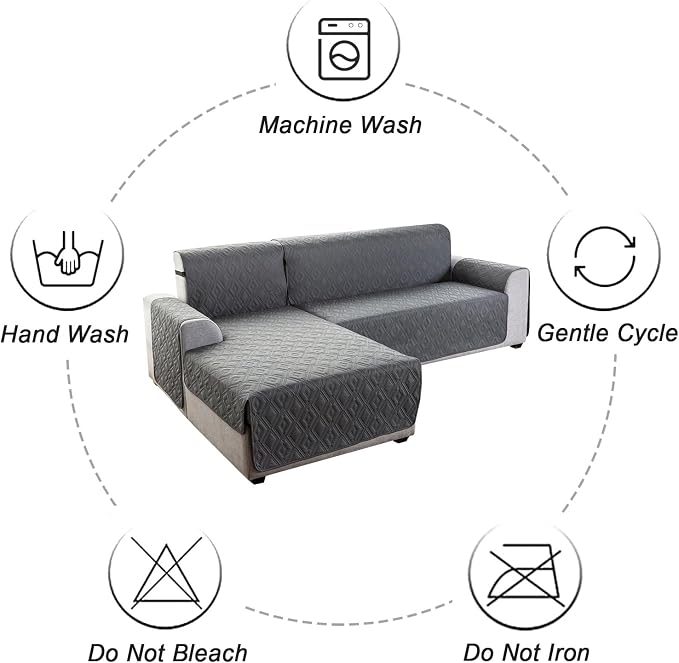 Genina Waterproof L Chaise Sectional Cover for Kids Pets (Dark Grey, Sofa Large) - Image 7