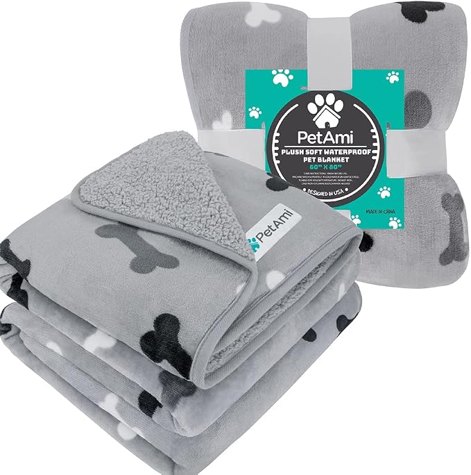 PetAmi Premium Waterproof Dog Blanket for Large Dogs, Reversible Sherpa & Flannel Fleece, Leakproof Pet Throw for Couch Protection, Soft Plush Furniture Protector for Cats, Washable, 60x80 Bone Grey - Image 9