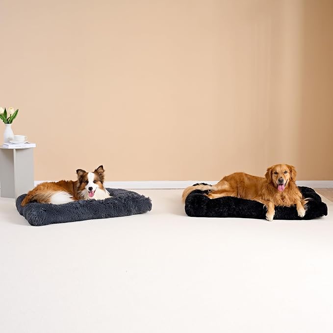 EHEYCIGA Fluffy Dog Crate Bed, Plush Extra Large Dog Pillow, Dark Grey | Xlarge Calming Anti Anxiety Plush Faux Fur Mat for Large size dogs, Washable Soft Warm Dog Pad with Non-Slip Bottom - Image 8