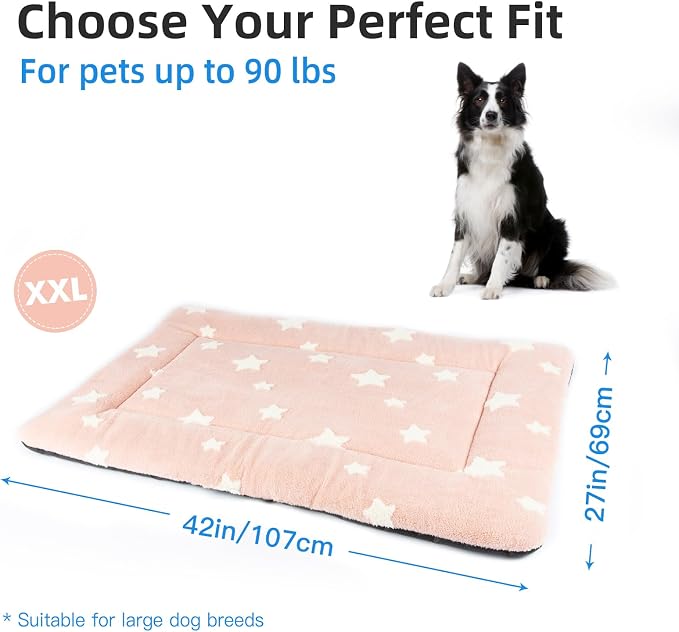 Mora Pets Dog Crate Pad Dog Kennel Bed Crate Mat for Large Dogs Washable Cute Star Pet Bed for Cage Ultra Soft Flat Pillow Cushion for Cozy Sleeping Anti-Slip Pink 42 x 27 - Image 6