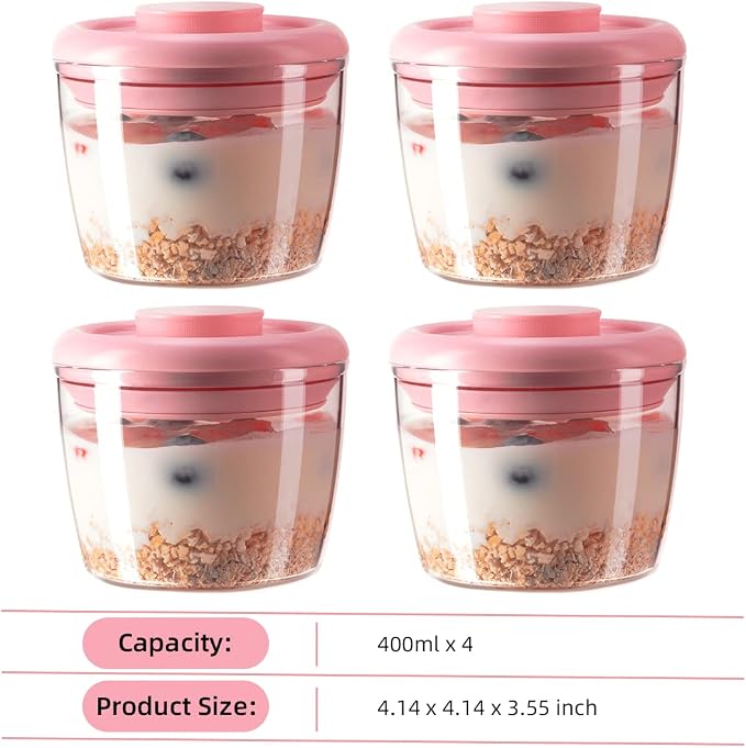 Ankou 400ml Meal Prep Container Set of 4 Pink Tritan Plastic Food Storage Containers with Lids, Airtight Leakproof Pop Top Lid Bowl for Breakfast Leftovers - Image 6