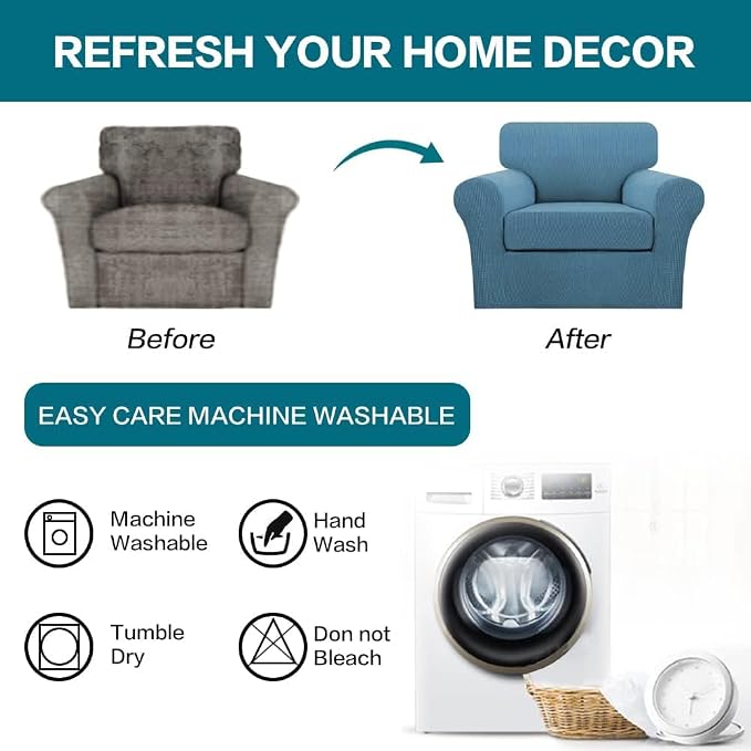 Turquoize 2 Piece Chair Covers Chair Slipcovers for Living Room Armchair Couch Cover Chair Sofa Cover with Individual Cushion Covers Furniture Cover for Chairs Feature Thick Fabric (Chair, Dusty Blue) - Image 7