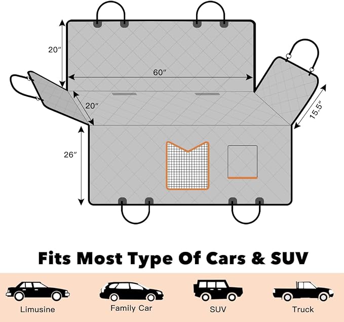 Kytely Dog Car Seat Cover XL, Heavy Duty Dog Seat Cover for Back Seat, 100% Waterproof Nonslip Hammock for Car with Side Flap, Scratch Proof Pet Back Seat Covers - Image 8