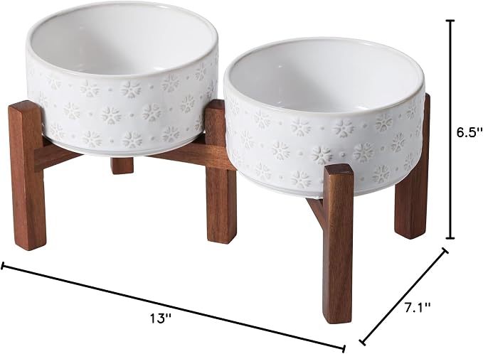 Havniva Elevated Dog Bowls, Ceramic Raised Dog Bowl with Stand | 6.1” Dog Food Bowls Elevated, Dog Food and Water Bowl Set, Non-Slip Acacia Wood Stand, Small Dogs Bowl, 3.4 Cups 27 oz - Image 10