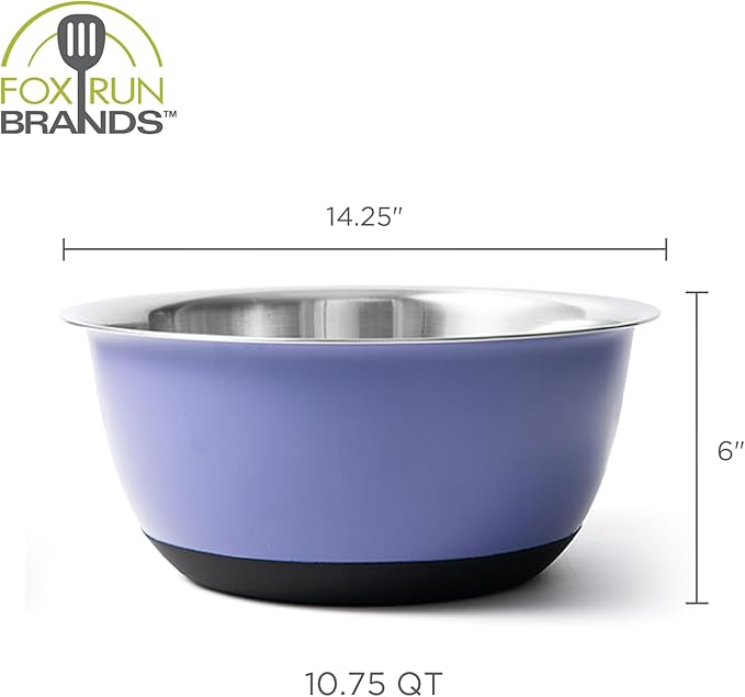 Fox Run Stainless Steel Mixing Bowl, Purple, Large 10.75 Quart Mixing Bowl | Non-Skid Base Keeps The Bowl In Place | Cute Purple Mixing Bowl | Large 10.75 Quart Capacity | Perfect For Salads & Dough - Image 7