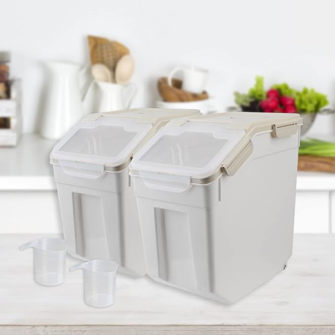 Large Flour Storage Container Bin 25lb, 2Pack Airtight Rice Storage Containers with Wheels Seal Locking Lid, BPA Free with Measuring Cup&Scoop for Flour, Rice, Grain(Gray) - Image 7