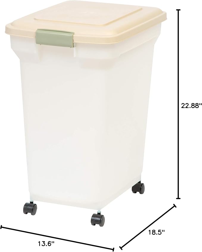 IRIS USA Airtight Dog Food Storage Container, WeatherPro, Up to 40 lbs, Removable Wheels, for Dog Cat Bird and Other Pet Food Storage Bin, Keep Fresh, Translucent Body, Made in USA, Almond/Pearl - Image 12