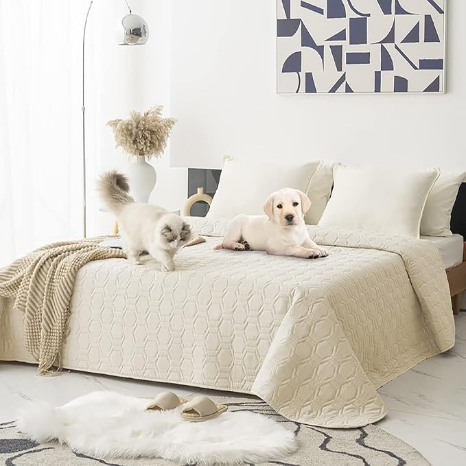 Tcksstex Waterproof and Anti-Slip Dog Bed Cover and Pet Blanket Sofa Pet Bed Mat ,car Incontinence Mattress Protectors Furniture Couch Cover for Most Cats Dogs, Pets(68x82- Ivory) - Image 7