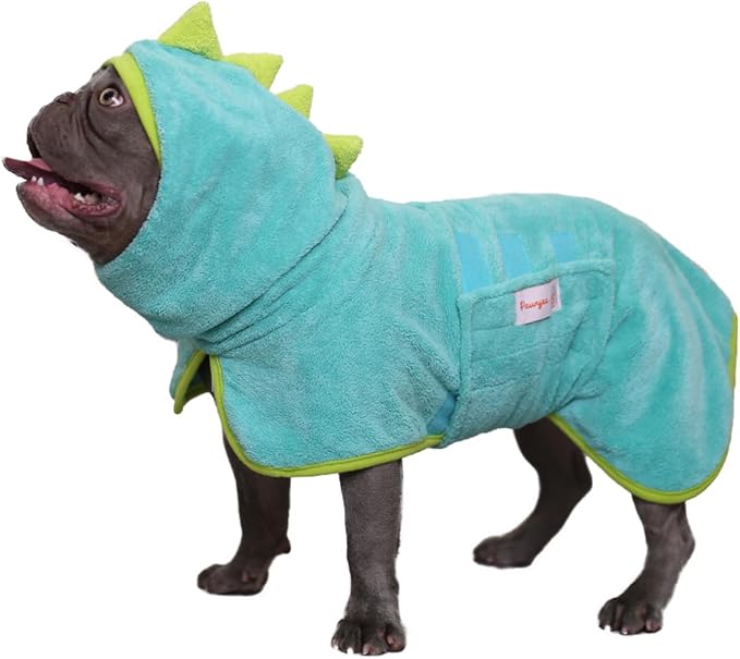 Pawyee Super Soft Fast-Drying Dog Towel with Drying Gloves for Cold Weather, Beach, Pool - Adjustable Microfiber Bath Robe Set (2 pcs) for Cats and Dogs (XL, Blue Dino) - Image 8