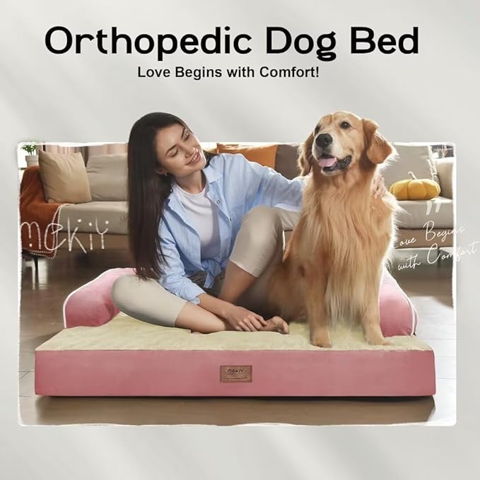 MEKIY Orthopedic Washable Dog Bed with Bolster for Medium to Large Dogs | Pillow Support for Neck Relief, Egg Crate Foam, Waterproof Liner, Anti-Slip Bottom, Removable Bolster Cover, 36 x 27 Inch - Image 7
