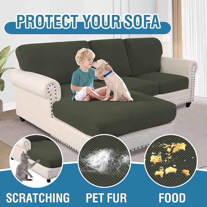 H.VERSAILTEX Sectional Couch Covers 3 Pieces Sofa Seat Cushion Covers L Shape Separate Cushion Couch Chaise Cover for Both Left/Right Sectional Couch (Seat Only: 1 Chaise + 2 Sofa, Olive) - Image 7