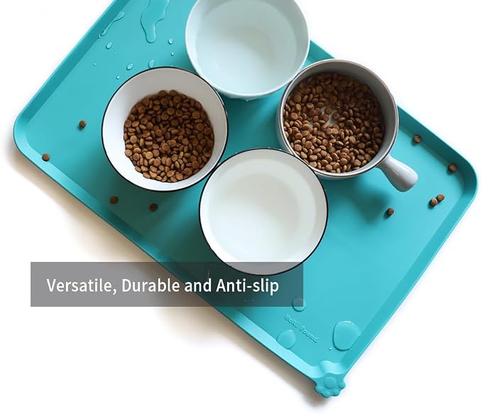 Hoki Found L Silicone Pet Food Mats Tray - Non Slip Pet Dog Cat Bowl Mats Placemat - Dog Pet Cat Feeding Mat - Waterproof Dog Cat Food Mats -Pet Water Mats for Floors -Teal - Image 4