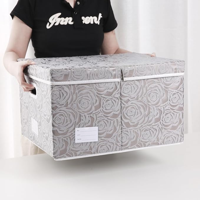 PRANDOM Extra Large Collapsible Storage Boxes with Lids Fabric Decorative Storage Bins Cubes Organizer Baskets with Cover Handles Divider for Bedroom Closet Living Room 19.6x15.7x11.8 Inch 3 Pack - Image 6