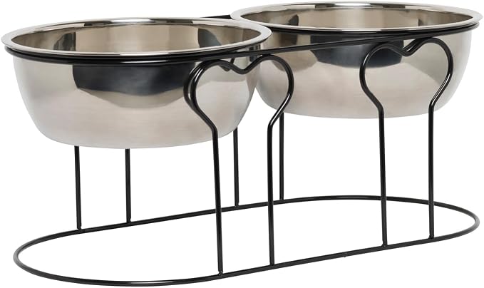 YML 7-Inch Wrought Iron Stand with Double Stainless Steel Feeder Bowls,Black - Image 4