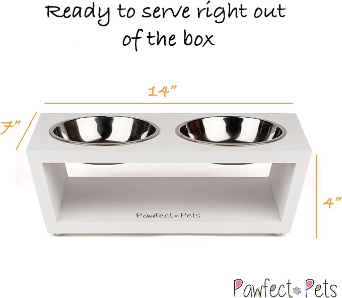 4" Tall Elevated Dog Bowls for Small Dogs and Cats. Raised Dog and Cat Food and Water Bowl Set by Pawfect Pets (White) - Image 6