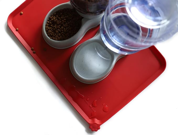 Hoki Found Large Silicone Non-Slip Pet Dog Cat Bowl Mats - Waterproof Dog Cat Food Mats - Classic Red - Image 5