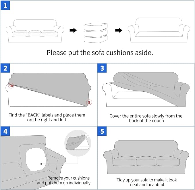 MAXIJIN 3 Piece Couch Covers for 2 Cushion Couch Super Stretch loveseat Sofa Cover for Dogs Pet Proof Furniture Protector Non Slip Couch Slipcover Washable (Coffee, 71"-91"(2 Cushions)) - Image 7