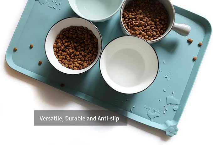 Hoki Found L Silicone Non Slip Pet Food Tray - Dog Cat Bowl Mats - Waterproof Dog Cat Food Mats for Carpet - Light Turquoise - Image 4