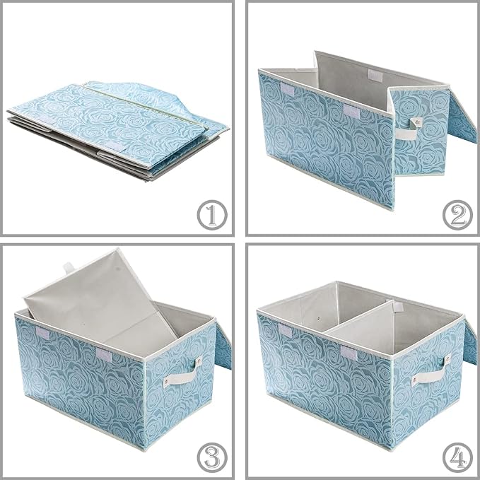 PRANDOM Large Stackable Storage Bins with Lids Fabric Decorative Storage Box Cubes Organizer Containers Baskets with Cover Handles Divider for Bedroom Closet Living Room 17.3x11.8x9.8 Inch 3 Pack - Image 5