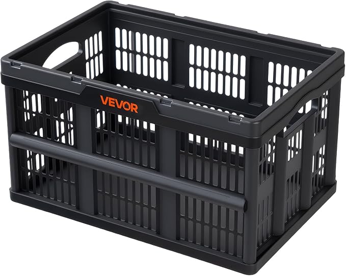 VEVOR Plastic Collapsible Storage Bins, 45L 3 Packs, Stackable Folding Storage Crates with Handles, Holds 33 lbs Per Bin, Foldable Heavy Duty Containers, Space-Saving Baskets, for Home Organizing - Image 9