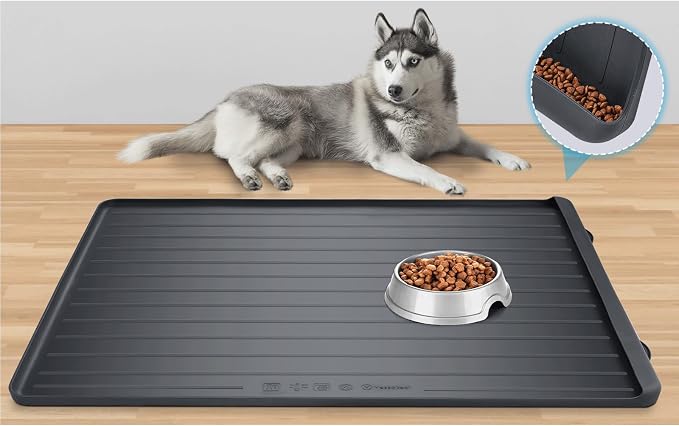 Dog Mat for Food and Water - 39.4" x 27" Large Pet Feeding Mats with Residue Collection Pocket - Waterproof Dog Cat Bowl Mat with High Edges to Prevent Water and Food Spills (Black) | Waterproof Pet Bowl Mat with Residue Collection Pocket and High Edge... - Image 7