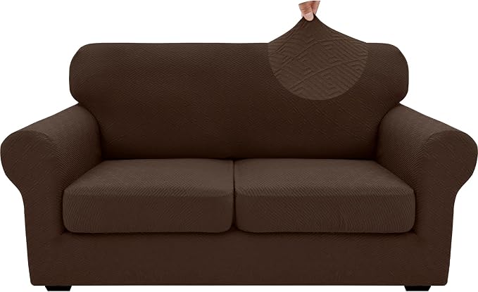 XINEAGE 2026 New 3 Pieces Couch Covers for 2 Cushion Sofa Super Stretch Loveseat Slipcover Pet Dog Universal Slip Cover Anti Slip Love Seat Furniture Protector (Coffee, 55"-69") - Image 9