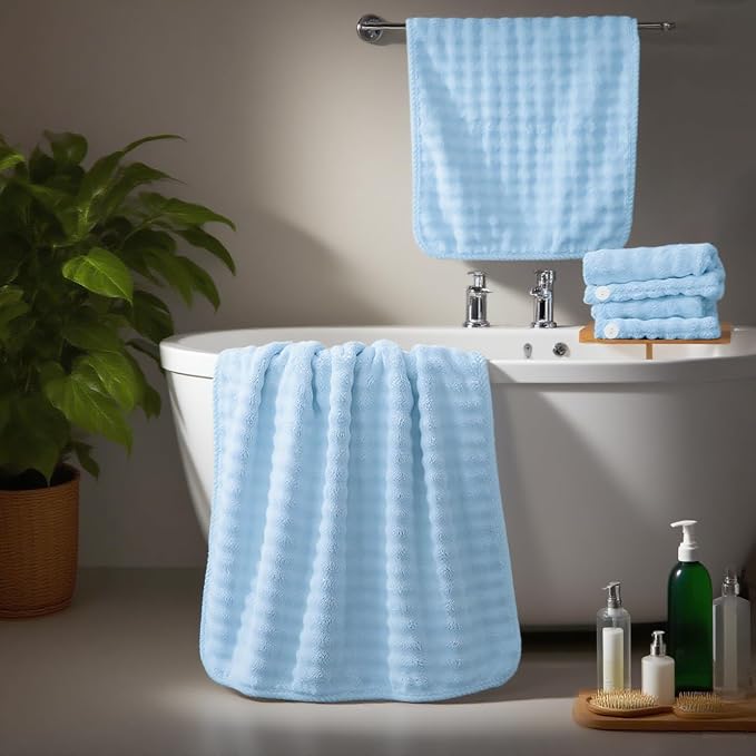 COZYART Lint Free 8 Pcs Bathroom Towel Set Ultra Soft Microfiber Light Blue | Fluffy, Thick, Highly Absorbent, Fast Dry, No Shedding, No Pilling, Fade Resistant, Durable, Long-lasting - Image 7