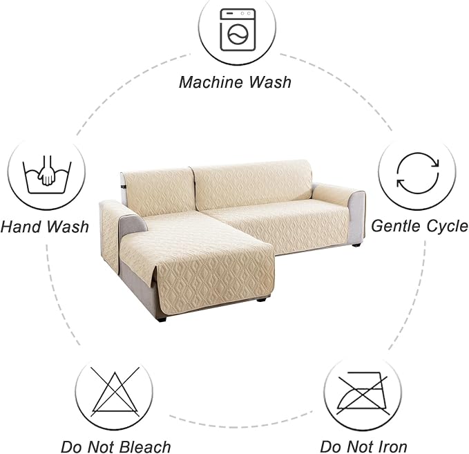 Genina Waterproof L Chaise Sectional Cover for Kids Pets (Beige, Sofa Large) - Image 7