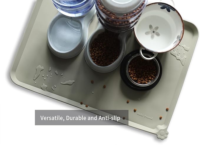 Hoki Found X-Large Silicone Pet Feeding Mats - Non Slip, Waterproof Dog & Cat Food Mats - Placemats for Carpet - Cream Green - Image 4