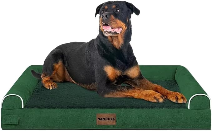 NANUYA Orthopedic Dog Bed for XX-Large Dogs, 44 x 34 Inch, Emerald | Egg crate foam for joint support, 3-sided bolster pet sofa, waterproof lining, washable cover, and non-skid base - Image 8