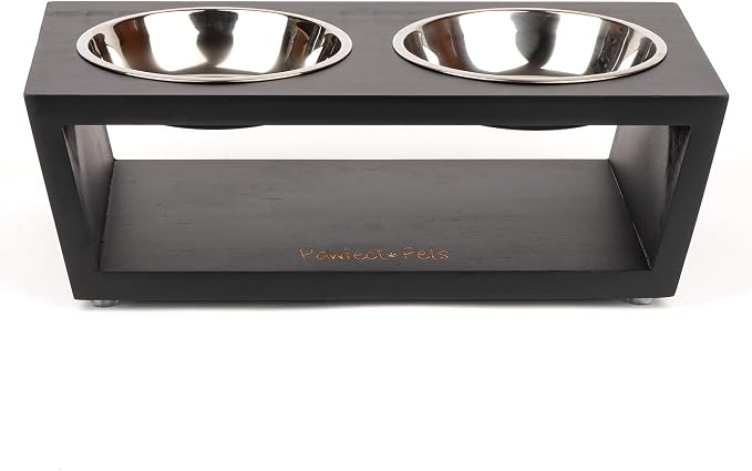 4" Tall Elevated Dog Bowls for Small Dogs, Food and Water Bowl Set by Pawfect Pets (Black) - Image 7