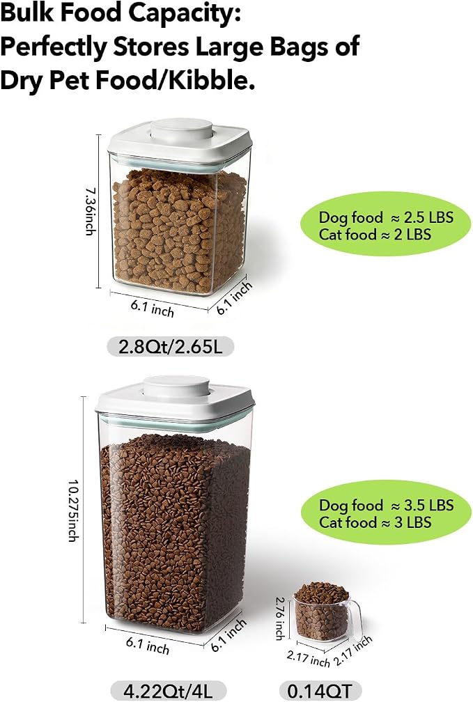 Dog Food Storage Containers Set with One-Touch Lid, (2 × 4.22 QT / 4.0 L) BPA-Free Cat Food Storage Container,Stackable Durable PET with 130ml Scoop, for Kibble & Treats Organization - Image 6