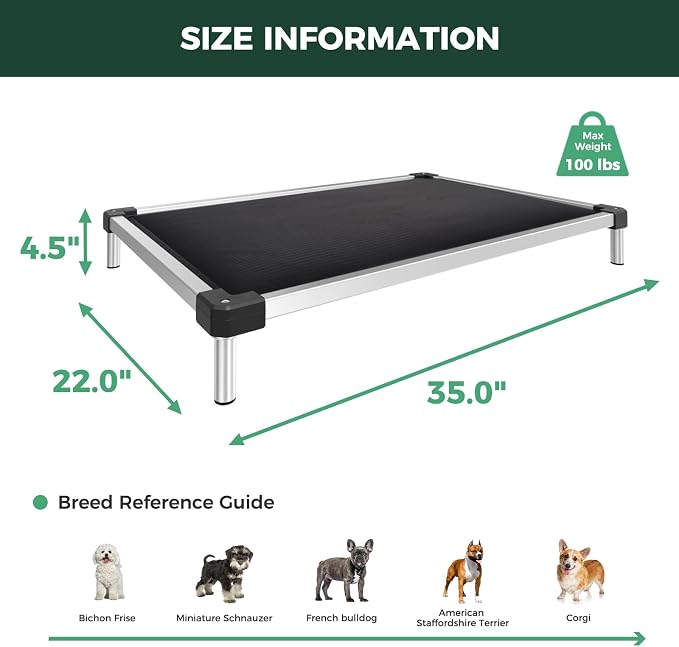 FXW TitanNest Chew-Proof Elevated Dog Bed, Raised Cot for Indoor/Outdoor/Camping Use, Durable & Washable Padded Pet Bed for Small Dogs, 35.0" L x 22.0" W x 4.5" H, Black - Image 7