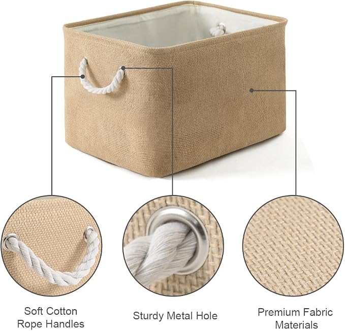 Organization and Storage Basket for Organizing - 17X15X12 inch 2 Pack Collapsible Baskets for Shelves, Fabric Storage Cubes with Rope, Storage Box for Cloth Decorative Gift (Beige) - Image 6