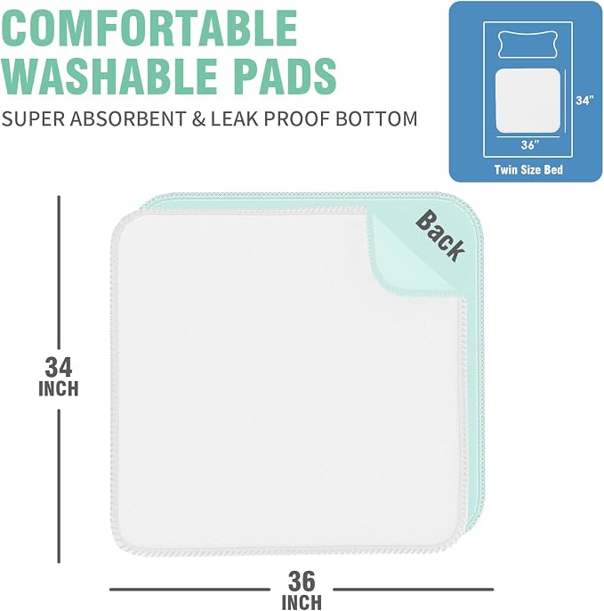 SCLOSE Washable Pee Pads for Dogs 2 Pack, 34" x 36" Waterproof Incontinence Bed Pads for Adults, Elderly and Kids, Nursing Pads, Chucks Pads, Super Asorbent Dog Training Pads, White & Green - Image 7