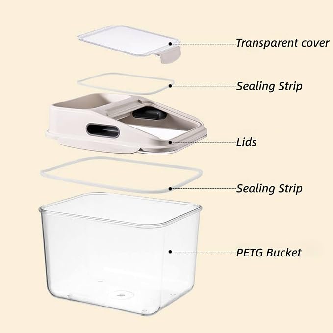 Fhiny 5.5LB Dog Food Storage Container, Airtight Pet Treat Bin Translucent Dry Food Grain Storage Barrels Sealed Bucket Moisture-Proof Plastic Cat Puppy Food Bin with Seal Locking Lid Keep Fresh - Image 9