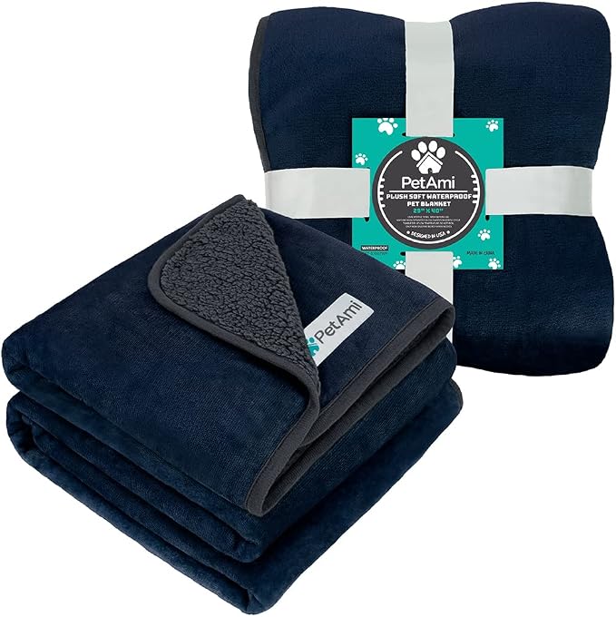 PETAMI Sherpa Fleece Waterproof CAT and Dog Blanket, Navy/Gray, Medium - Image 8