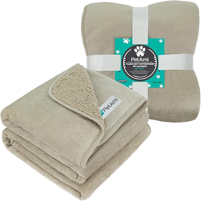 PetAmi Waterproof Dog Blanket for Small Medium Dogs, Pee Proof Pet Blanket for Couch Bed, Reversible Water Proof Blanket for Puppy Indoor Cat, Soft Dog Fleece Blankets Washable, 24x32 Taupe - Image 8