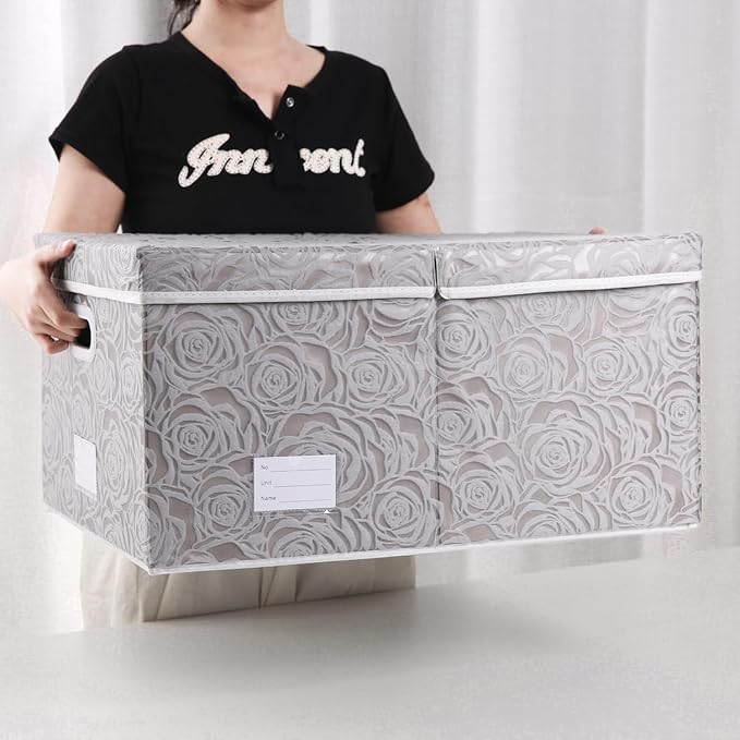 PRANDOM Jumbo Collapsible Storage Boxes with Lids Fabric Decorative Storage Bins Cubes Organizer Baskets with Cover Handles Divider for Bedroom Closet Living Room 23.2x15.7x11.8 Inch 3 Pack - Image 6